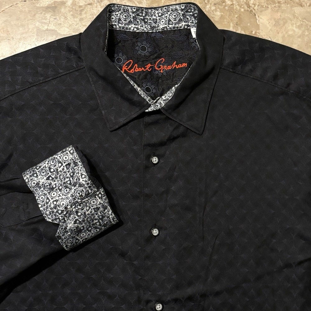 Robert Graham Shirt Mens 2XL Classic Fit Black Abstract Kaleidoscope Long Sleeve